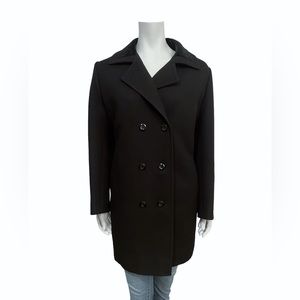 VINTAGE Wool Structured Double Breasted Black Coat Velvet Collar Size Large